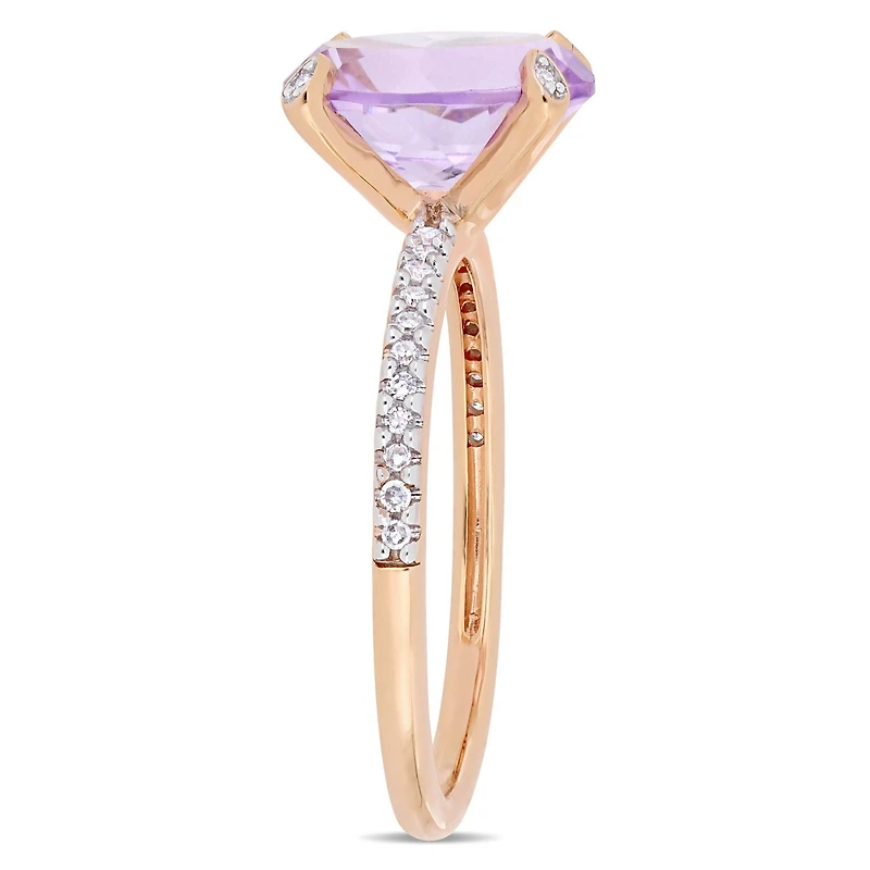 Bague de fiançailles Tangelo avec pierre rose de France 2-3/8 CT PBT et diamants 1/10 CT poids total en or rosé 10K