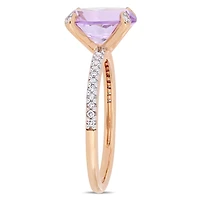 Bague de fiançailles Tangelo avec pierre rose de France 2-3/8 CT PBT et diamants 1/10 CT poids total en or rosé 10K