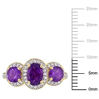 Tangelo 1-5/8 Carat T.G.W. Amethyst and 1/3 Carat T.W. Diamond Yellow Plated Sterling Silver Three-Stone Halo Ring