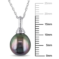 Asteria 10-10.5MM Tahitian Cultured Pearl 14 K White Gold Drop Pendant, 17"