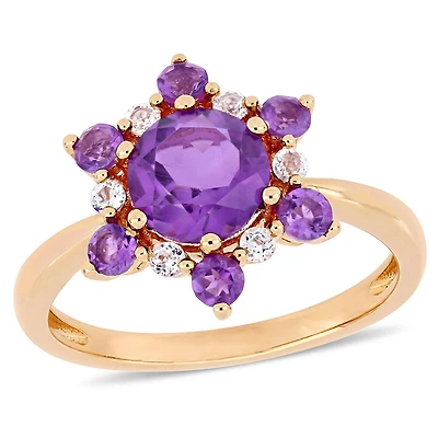 Tangelo 1-4/5 Carat T.G.W. Amethyst and White Topaz 10 K Rose Gold Star Ring