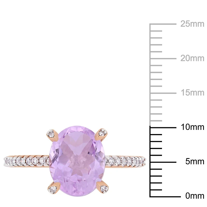 Bague de fiançailles Tangelo avec pierre rose de France 2-3/8 CT PBT et diamants 1/10 CT poids total en or rosé 10K