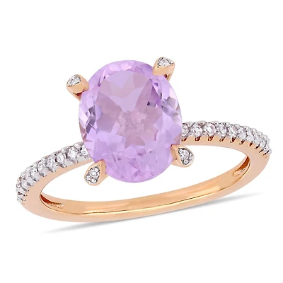 Bague de fiançailles Tangelo avec pierre rose de France 2-3/8 CT PBT et diamants 1/10 CT poids total en or rosé 10K
