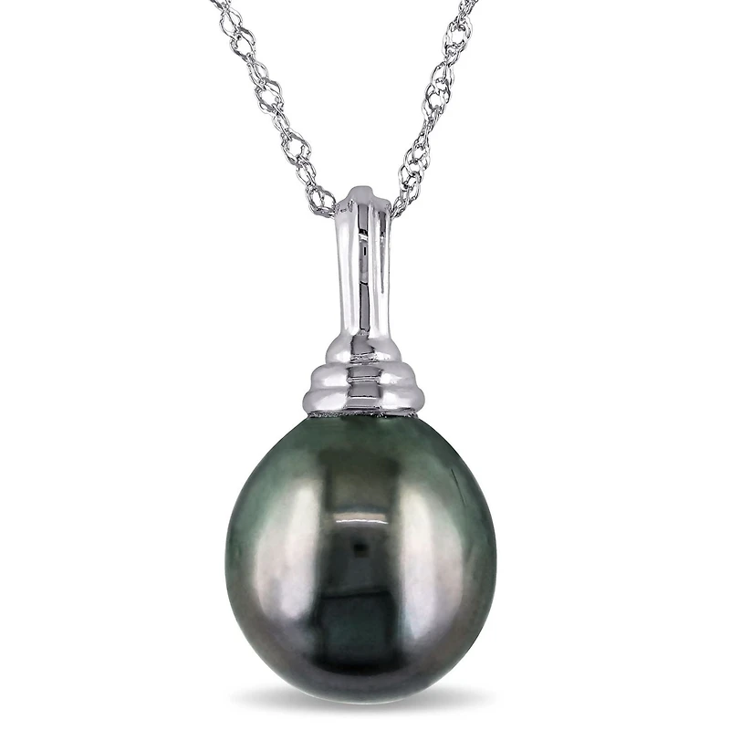 Asteria 10-10.5MM Tahitian Cultured Pearl 14 K White Gold Drop Pendant, 17"