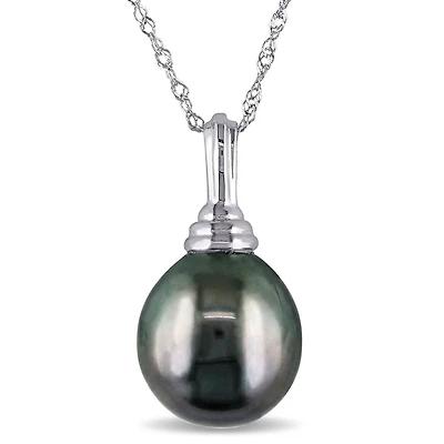 Asteria 10-10.5MM Tahitian Cultured Pearl 14 K White Gold Drop Pendant, 17"