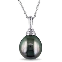 Asteria 10-10.5MM Tahitian Cultured Pearl 14 K White Gold Drop Pendant, 17"