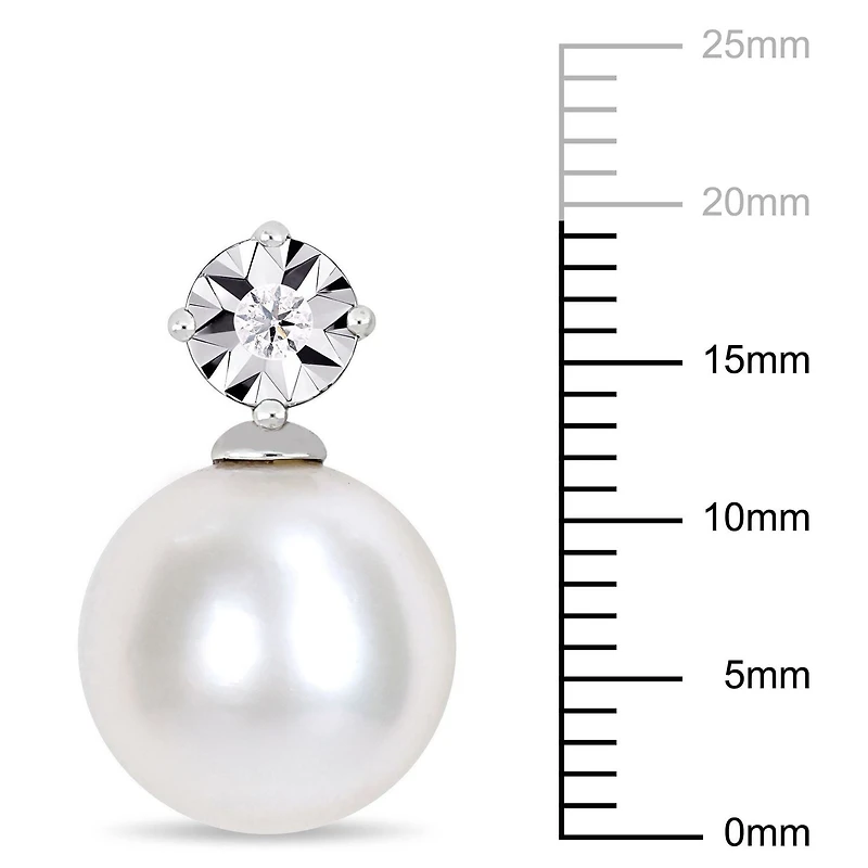 Miabella 11-12mm Cultured Freshwater Pearl and Diamond-Accent Sterling Silver Drop Earrings