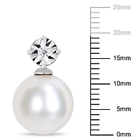 Miabella 11-12mm Cultured Freshwater Pearl and Diamond-Accent Sterling Silver Drop Earrings