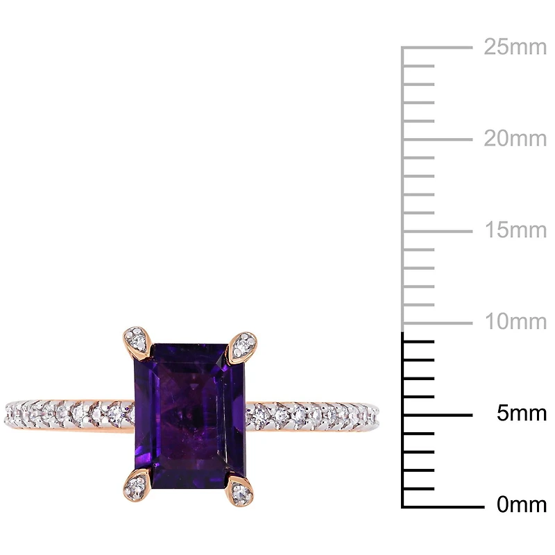 Bague de fiançailles Tangelo avec améthyste 1-1/2 CT PBT et diamants 1/10 CT poids total en or rosé 10K