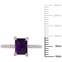 Bague de fiançailles Tangelo avec améthyste 1-1/2 CT PBT et diamants 1/10 CT poids total en or rosé 10K