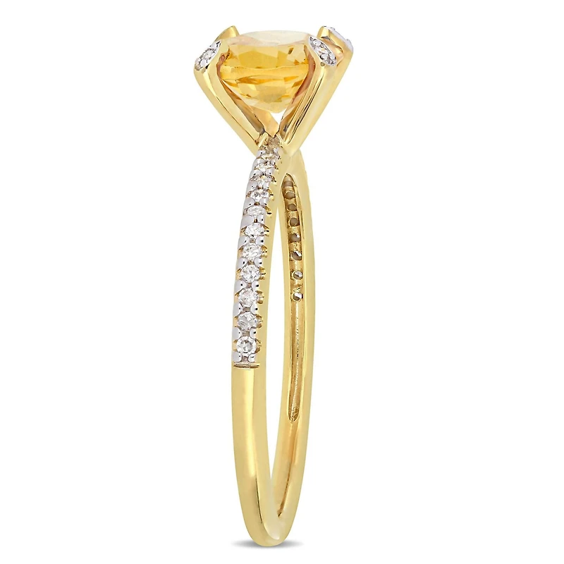 Bague de fiançailles Tangelo avec citrine 1-5/8 CT PBT et diamants 1/10 CT poids total en or jaune 10K