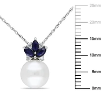 Tangelo 8.5-9mm Cultured Freshwater Pearl, 1/3 Carat T.G.W. Sapphire and Diamond-Accent 10 K White Gold Pendant, 17"