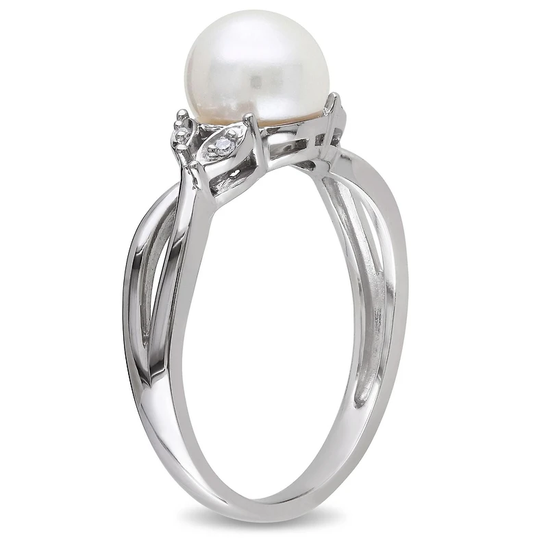 Bague croisée Miabella avec perle cultivée d'eau douce 7,5-8mm et accents de diamants en or blanc 10K