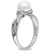 Bague croisée Miabella avec perle cultivée d'eau douce 7,5-8mm et accents de diamants en or blanc 10K