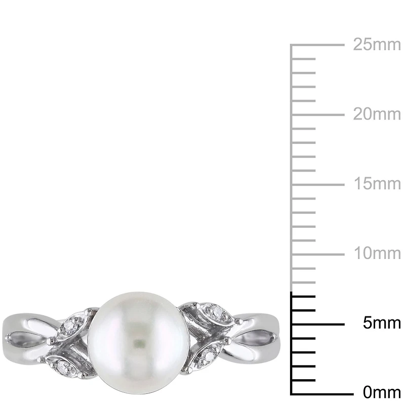 Bague croisée Miabella avec perle cultivée d'eau douce 7,5-8mm et accents de diamants en or blanc 10K