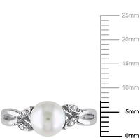 Bague croisée Miabella avec perle cultivée d'eau douce 7,5-8mm et accents de diamants en or blanc 10K