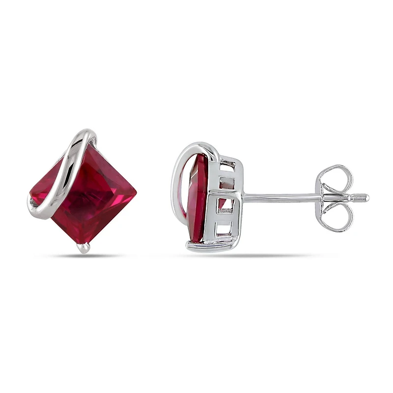 Tangelo 2-1/3 Carat T.G.W. Created Ruby 10 K White Gold Solitaire Stud Earrings