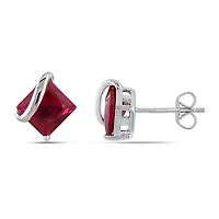 Tangelo 2-1/3 Carat T.G.W. Created Ruby 10 K White Gold Solitaire Stud Earrings