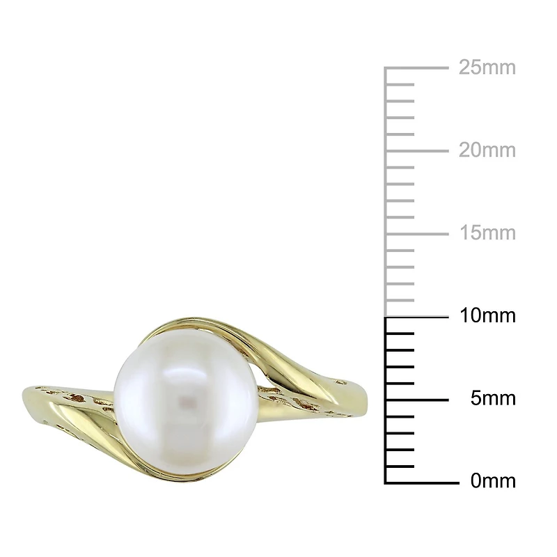 Miabella 8-8.5mm Cultured Freshwater Pearl 10 K Yellow Gold Bypass Solitaire Ring
