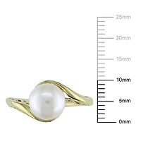 Miabella 8-8.5mm Cultured Freshwater Pearl 10 K Yellow Gold Bypass Solitaire Ring