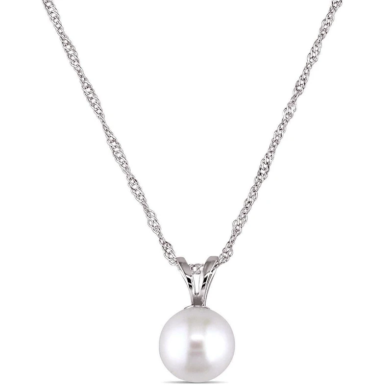 Miabella 6.5-7mm Cultured Freshwater Pearl 14 K White Gold Solitaire Pendant, 17"