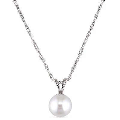 Miabella 6.5-7mm Cultured Freshwater Pearl 14 K White Gold Solitaire Pendant, 17"