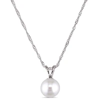Miabella 6.5-7mm Cultured Freshwater Pearl 14 K White Gold Solitaire Pendant, 17"