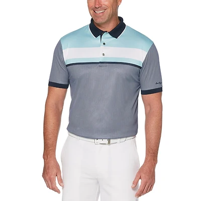 Men's Performance Short Sleeve Color Block Golf Polo Shirt Ribbed Collar and Cuff