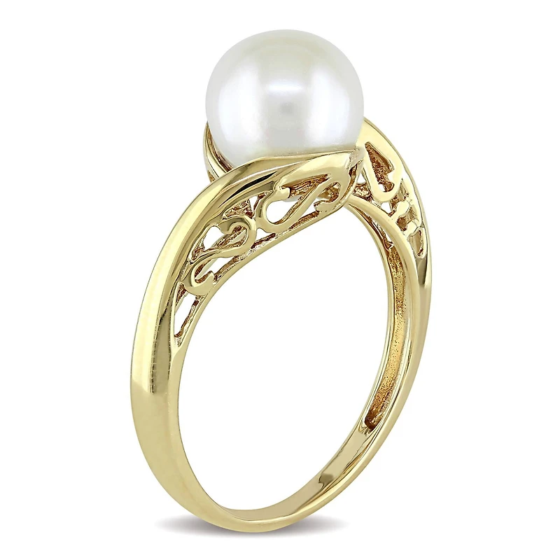 Miabella 8-8.5mm Cultured Freshwater Pearl 10 K Yellow Gold Bypass Solitaire Ring