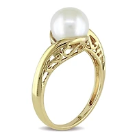 Miabella 8-8.5mm Cultured Freshwater Pearl 10 K Yellow Gold Bypass Solitaire Ring