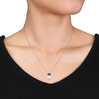 Pendentif Tangelo avec perle cultivée d'eau douce 8,5-9mm, saphirs 1/3 CT PBT et accents de diamants en or blanc 10K, 17 po