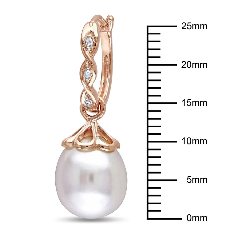 Boucles d'oreille Miabella avec perles cultivées d'eau douce 9-9,5mm et accents de diamants en or rosé 10K