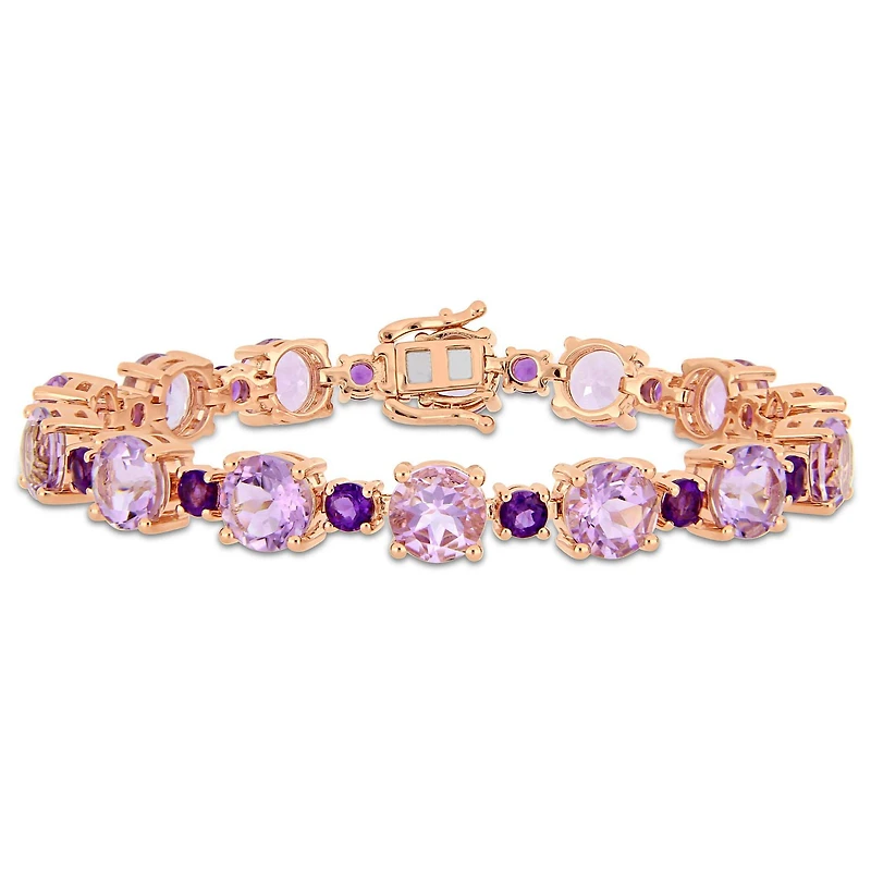 Tangelo 24-5/8 Carat T.G.W. Rose de France and Amethyst Rose Rhodium-Plated Sterling Silver Tennis Bracelet, 7.25"