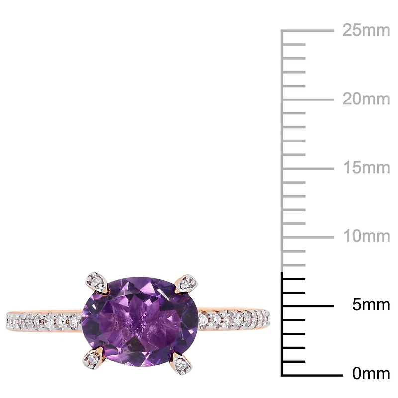 Bague de fiançailles Tangelo avec améthyste 1-5/8 CT PBT et diamants 1/10 CT poids total en or rosé 10K