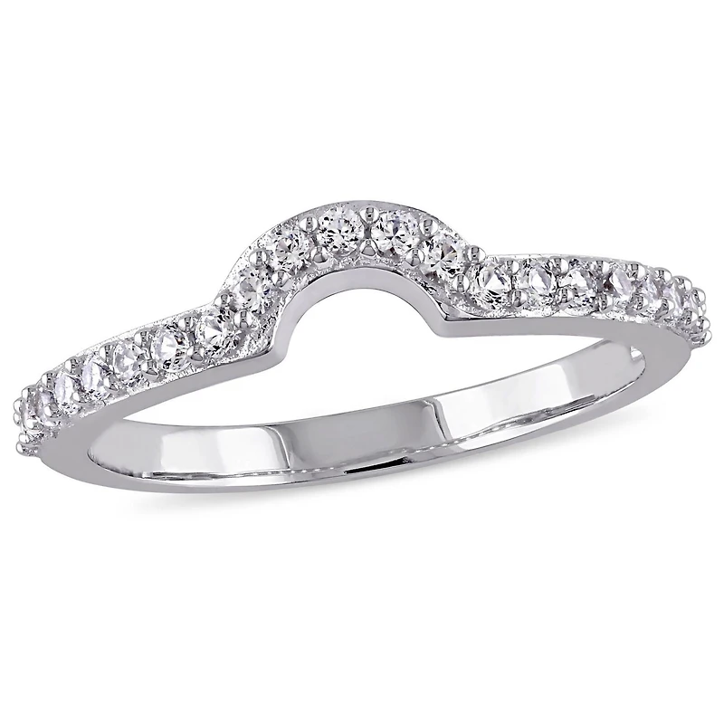 Bague de mariage contour courbée Miabella avec saphirs blancs synthétiques 2/5 Carat PBT en or blanc 10K