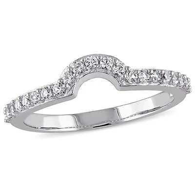 Bague de mariage contour courbée Miabella avec saphirs blancs synthétiques 2/5 Carat PBT en or blanc 10K