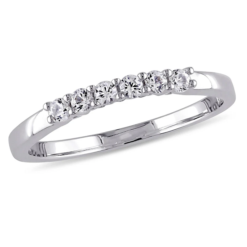Bague d'anniversaire Miabella avec saphirs blancs synthétiques 1/3 CT PBT en or blanc 10K