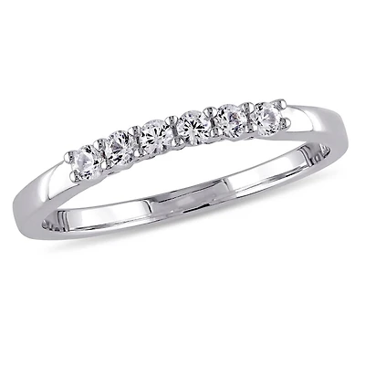 Bague d'anniversaire Miabella avec saphirs blancs synthétiques 1/3 CT PBT en or blanc 10K