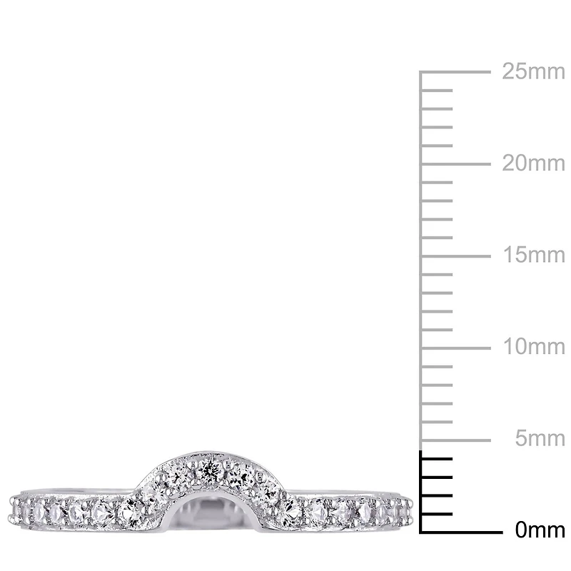 Bague de mariage contour courbée Miabella avec saphirs blancs synthétiques 2/5 Carat PBT en or blanc 10K