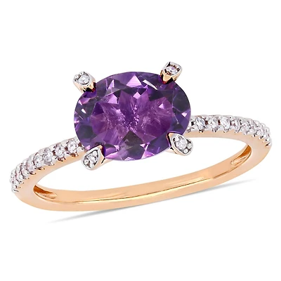 Bague de fiançailles Tangelo avec améthyste 1-5/8 CT PBT et diamants 1/10 CT poids total en or rosé 10K