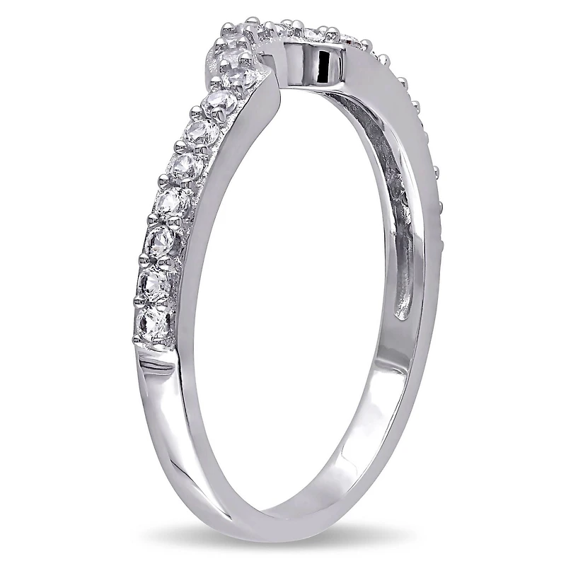 Bague de mariage contour courbée Miabella avec saphirs blancs synthétiques 2/5 Carat PBT en or blanc 10K