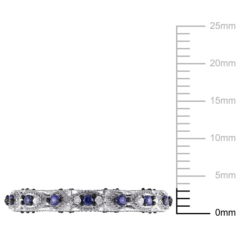 Bague rétro Tangelo avec saphirs bleus synthétiques 1/3 CT PBT et accents de diamants en or blanc 10K