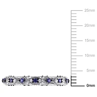 Bague rétro Tangelo avec saphirs bleus synthétiques 1/3 CT PBT et accents de diamants en or blanc 10K