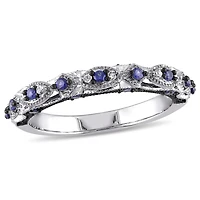 Bague rétro Tangelo avec saphirs bleus synthétiques 1/3 CT PBT et accents de diamants en or blanc 10K