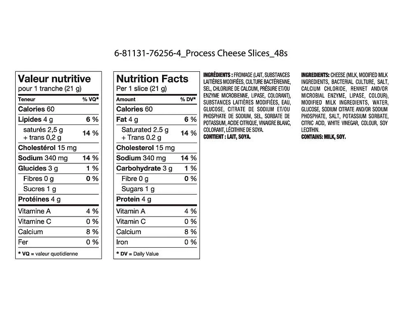 Great Value Fromage fondu en tranches, 48 tranches