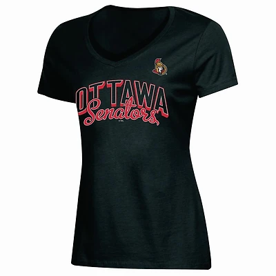 T-shirt classique Senators de Ottawa de la LNH à col en V et à manches courtes pour femmes