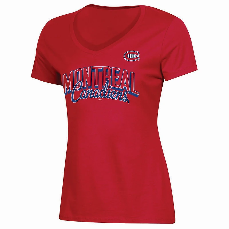 T-shirt classique Canadiens de Montreal de la LNH à col en V et à manches courtes pour femmes