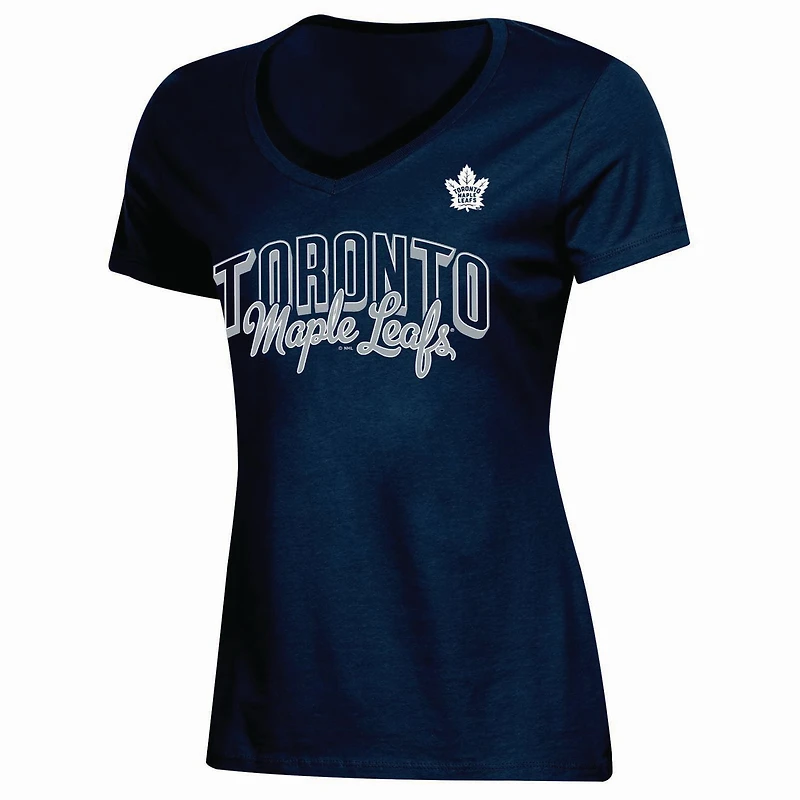 T-shirt classique Leafs de Toronto de la LNH à col en V et à manches courtes pour femmes