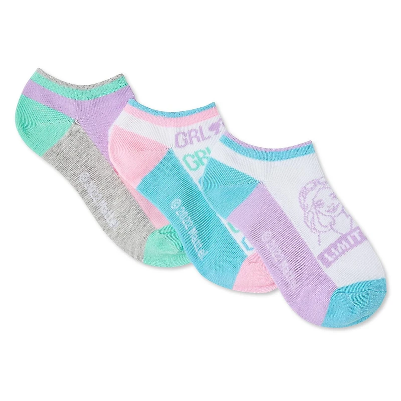 Barbie Girls' No-Show Socks 3-Pack, Sizes 10-13