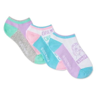 Barbie Girls' No-Show Socks 3-Pack, Sizes 10-13